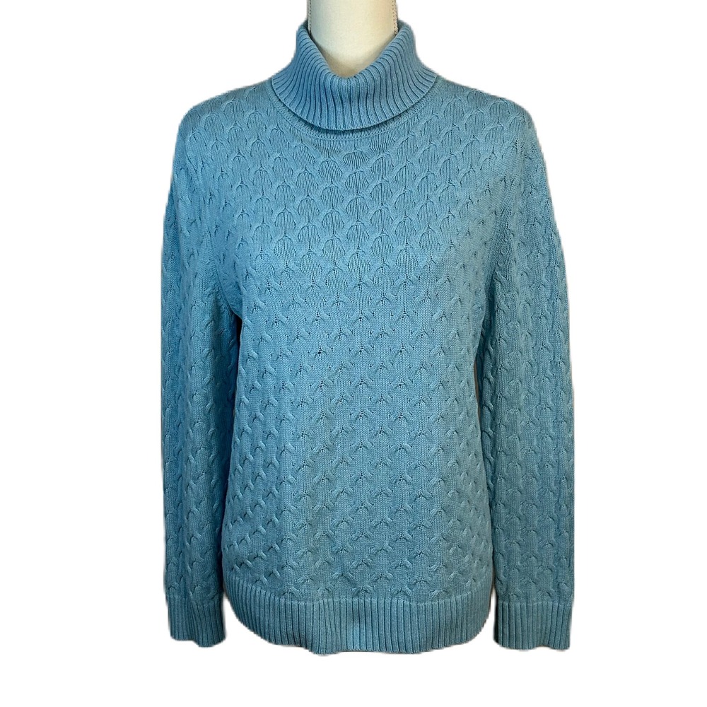 Croft & Barrow Women Cable Knit Turtleneck Sweater XL Blue 100% Cotton Soft Girl